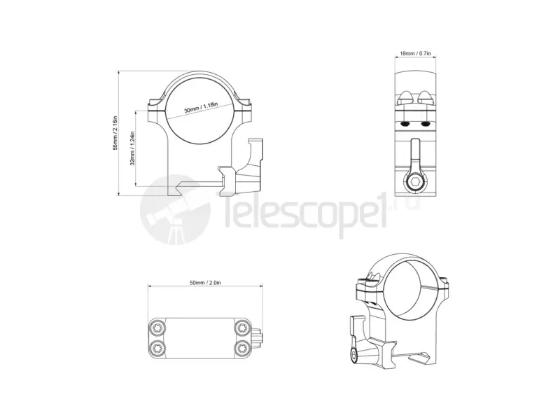 Кольца быстросъёмные Vector Optics на weaver 30 мм, средние (XASR-SQ12)