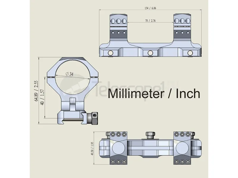 Кронштейн Vector Optics X-Accu на weaver 34 мм, высокий (SCTM-57)