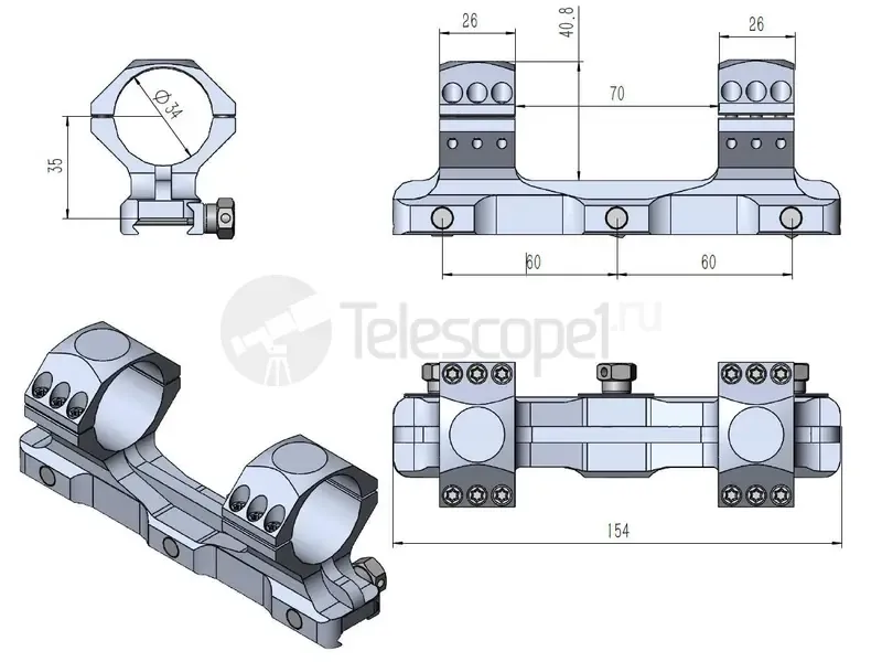 Кронштейн Vector Optics X-Accu на weaver 34 мм, средний (SCTM-60)
