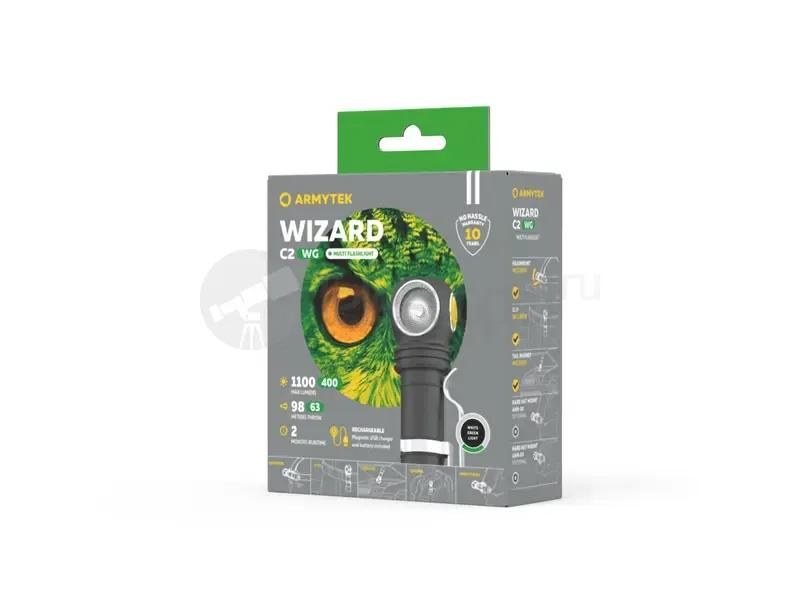 Фонарь Armytek Wizard C2 WG Magnet USB (белый и зелёный)