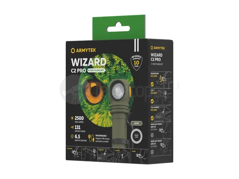 Фонарь Armytek Wizard C2 Pro Olive Magnet USB (белый)