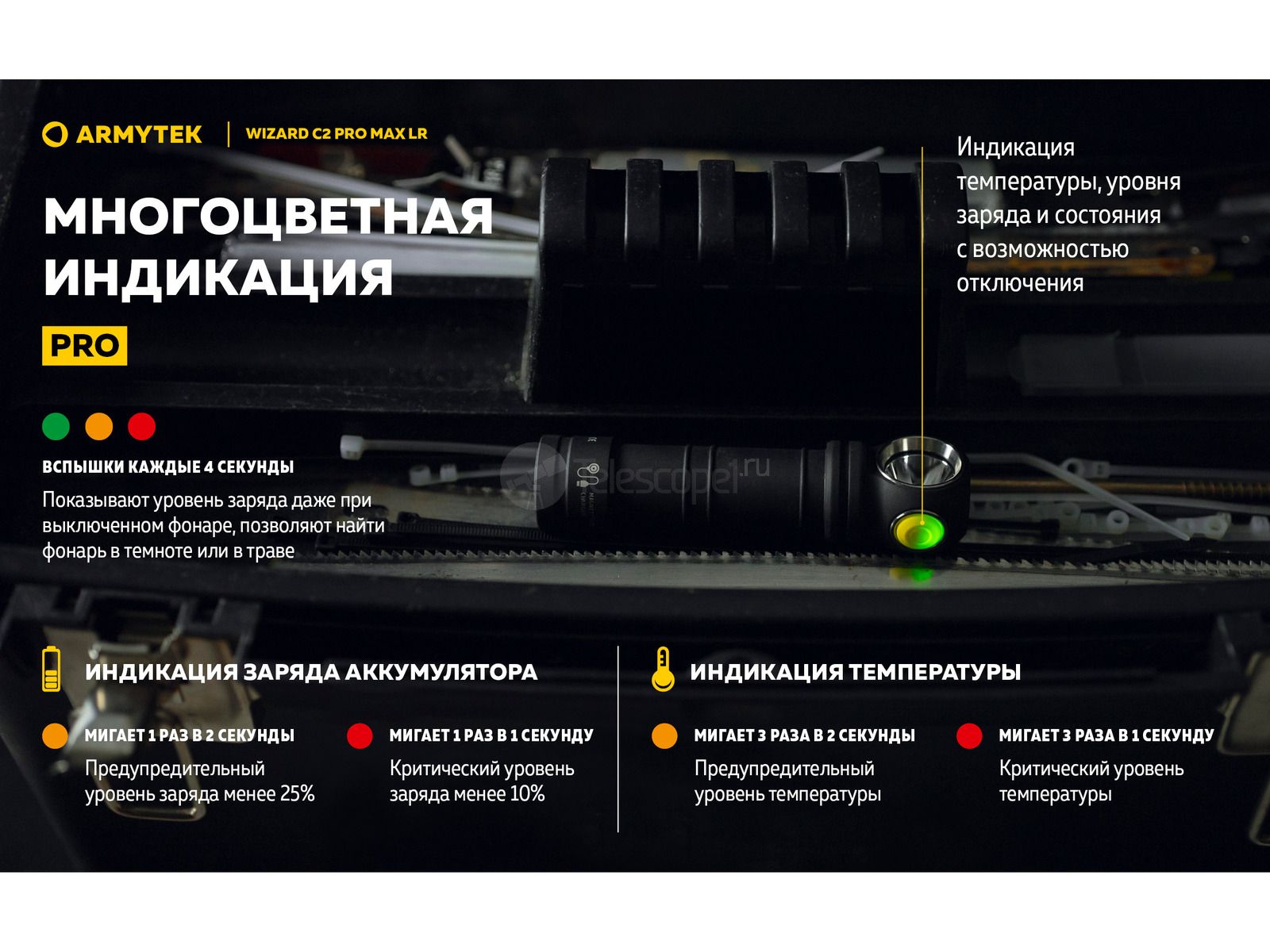 Armytek Wizard C2 Pro Max LR Magnet USB (тёплый) купить по низкой цене в  интернет магазине Telescope1.ru