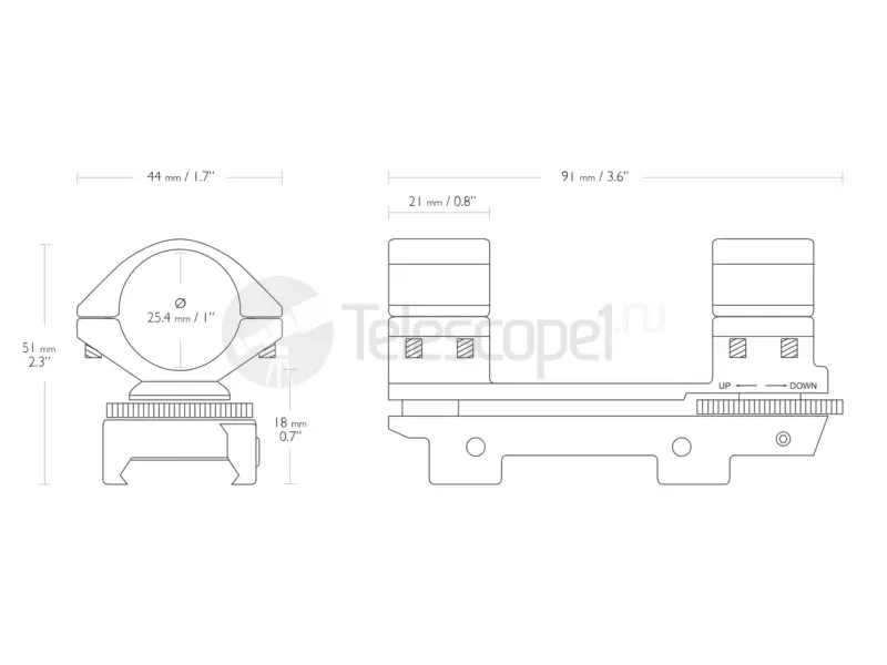 Кронштейн Hawke Adjustableна на weaver 25.4 мм, высокий, +/-30 MOA (22302)