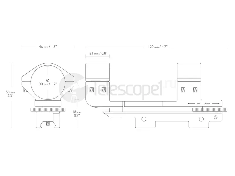 Кронштейн Hawke Adjustable на ласточкин хвост 25.4 мм, высокий, +/-30 MOA (22301)