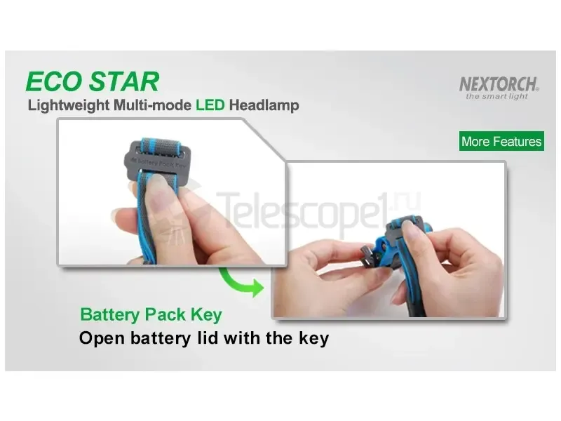 Фонарь Nextorch ECO-STAR налобный, 30 лм, зеленый