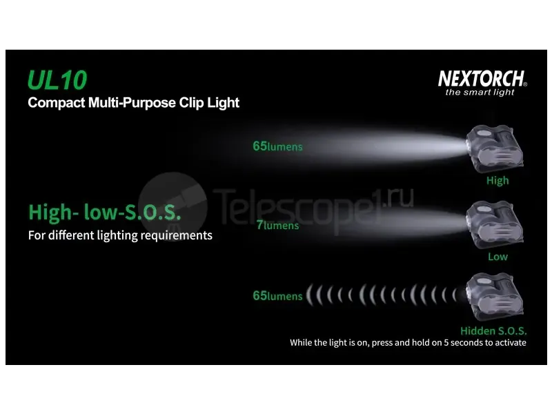 Фонарь Nextorch UL10, 65 лм, с клипсой