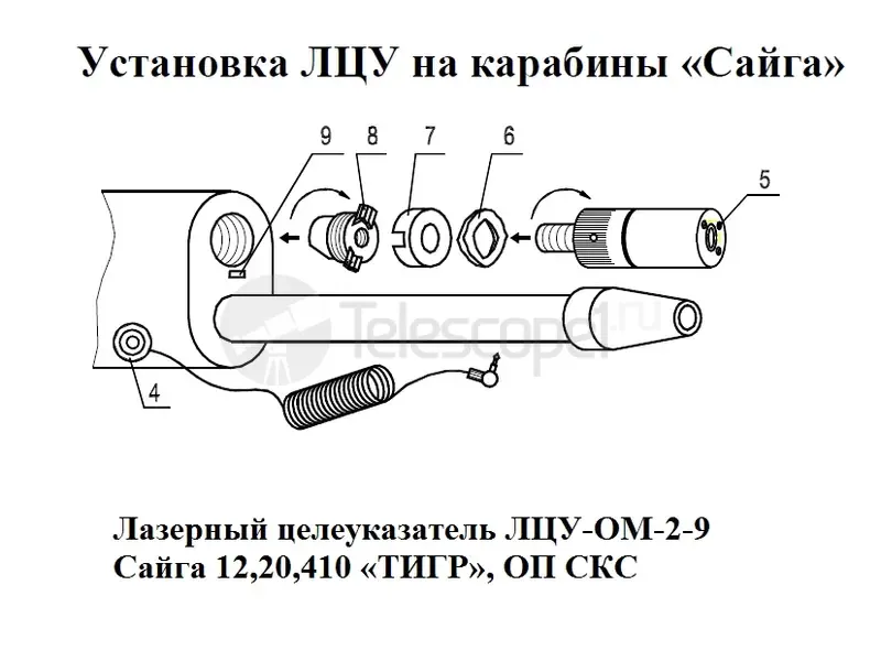 Лазерный целеуказатель ЛЦУ-ОМ-2-9/Сайга 12,20,410 «ТИГР», ОП СКС
