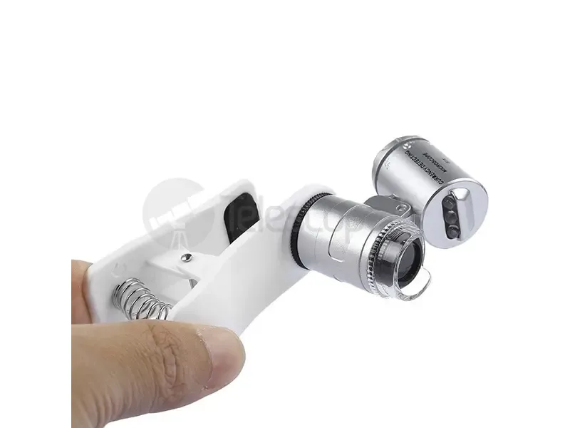 Микроскоп Kromatech 60x мини, с креплением для смартфона, подсветкой (2 LED) и ультрафиолетом (9882-W)